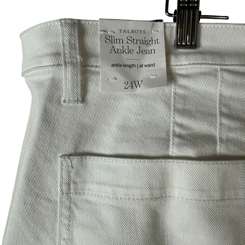 NWT Talbots Slim Straight Ankle Jean White Women 24W Plus Size Stretch Denim - Picture 4 of 6